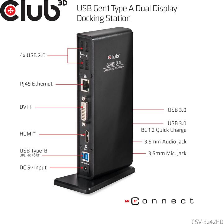 Actual product image Club 3D Csv-3242hd (USB-B, 11 ports)