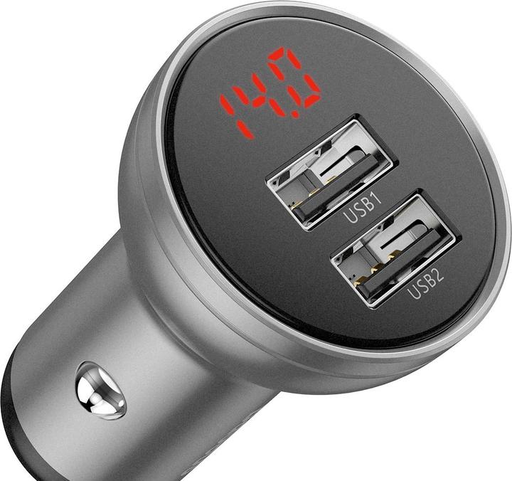 Produktbild Baseus Digital Display Dual USB 4.8A Car Charger 24W Silver