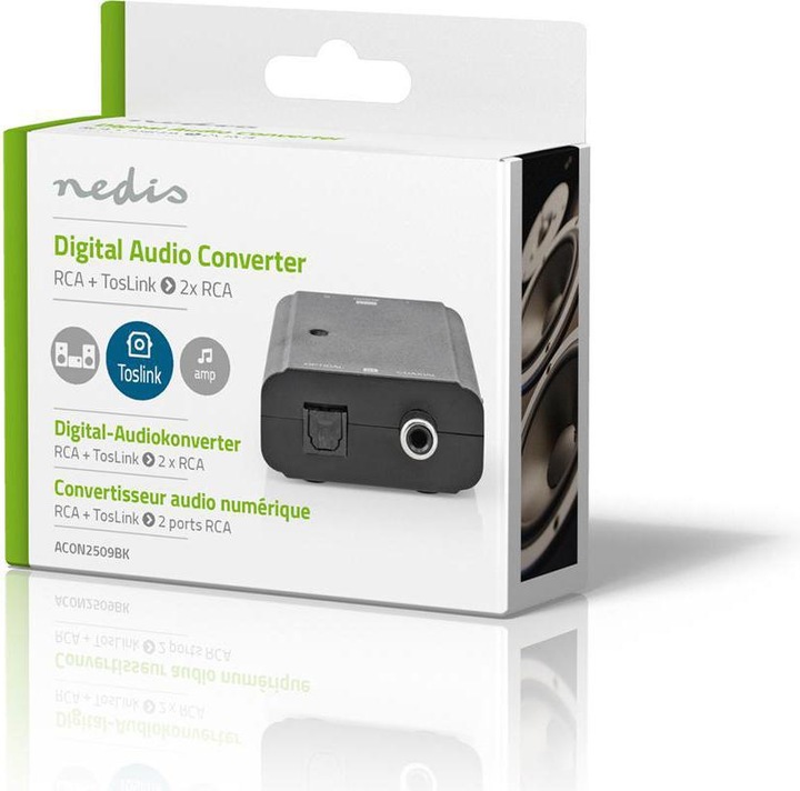 Immagine prodotto Nedis Connessioni a 2 vie del convertitore audio digitale - Ingresso: 1x S / PDIF (RCA) jack / 1x TosLink (0.05 m, Ottico)
