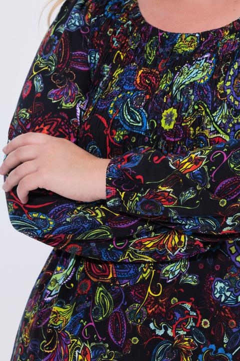 Actual product image Miamoda T-Shirt, A-Linie, gesmokte Büste, Alloverprint (56)