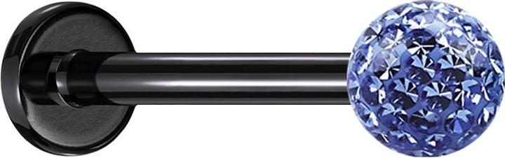 Image du produit Star Piercing Micro Labret noir avec boule de cristal bleu clair couche protectrice d'époxy (sans laiton, Titane)