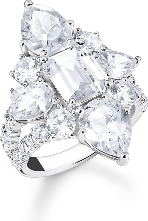 Immagine prodotto Thomas Sabo Anello Cocktail con pietre bianche a tre tagli in argento (50, 925 Argento)