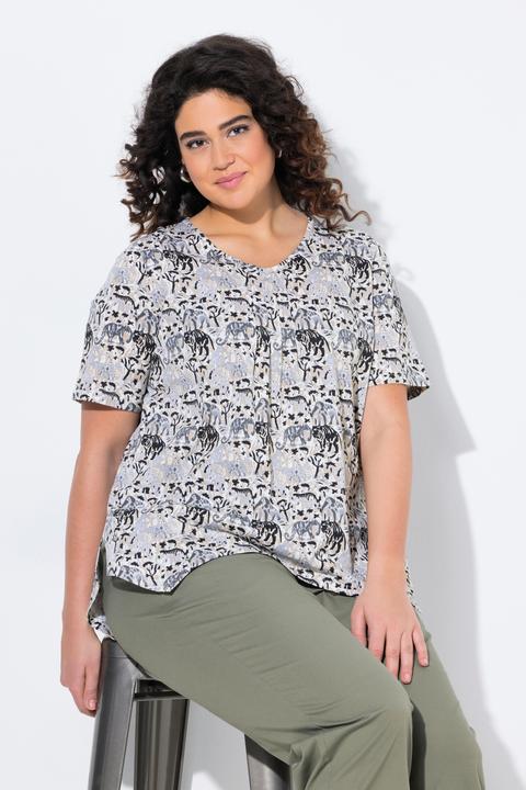 Produktbild Ulla Popken T-Shirt, Tiere, A-Linie, Zipfelsaum, V-Ausschnitt, Halbarm (42, 44)