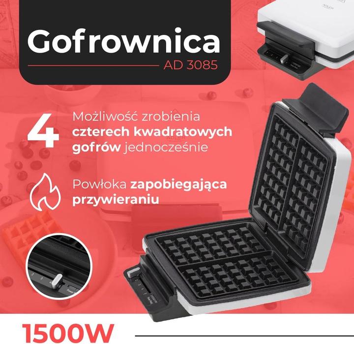 Immagine prodotto Adler Toster Waffle maker | AD 3085 | 1200 W | Numero di paste 2 | Waffle | Bianco