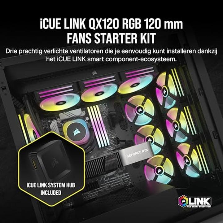 Immagine prodotto Corsair Ventola iCUE LINK QX120 RGB 120 mm PWM (nera, starter kit) (120 mm, 3 x)