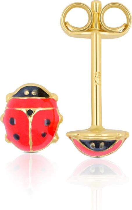 Image du produit Muau Stud earrings ladybird yellow gold 750 red/black 6mm (Or jaune 750/18K)
