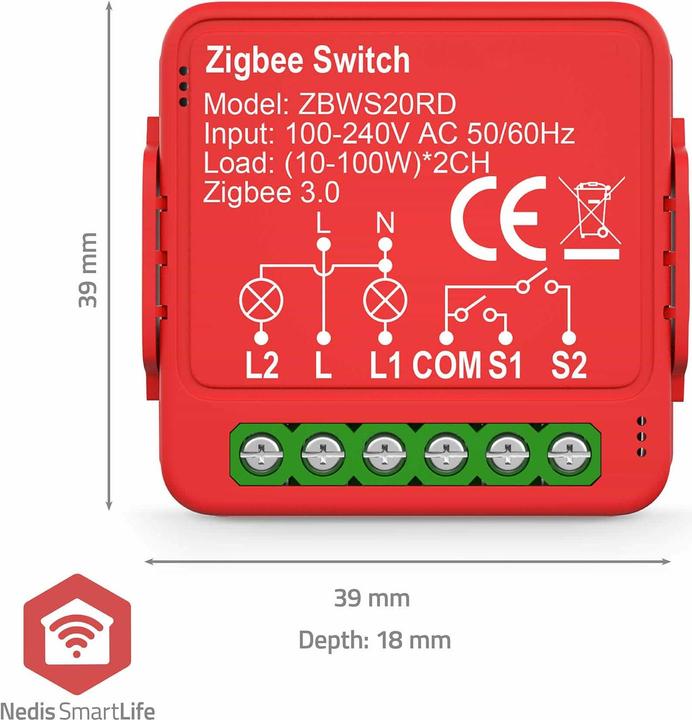 Productafbeelding Nedis SmartLife Power Switch | Zigbee 3.0 | 2x100 W | Klemverbinding | App beschikbaar voor: Androi