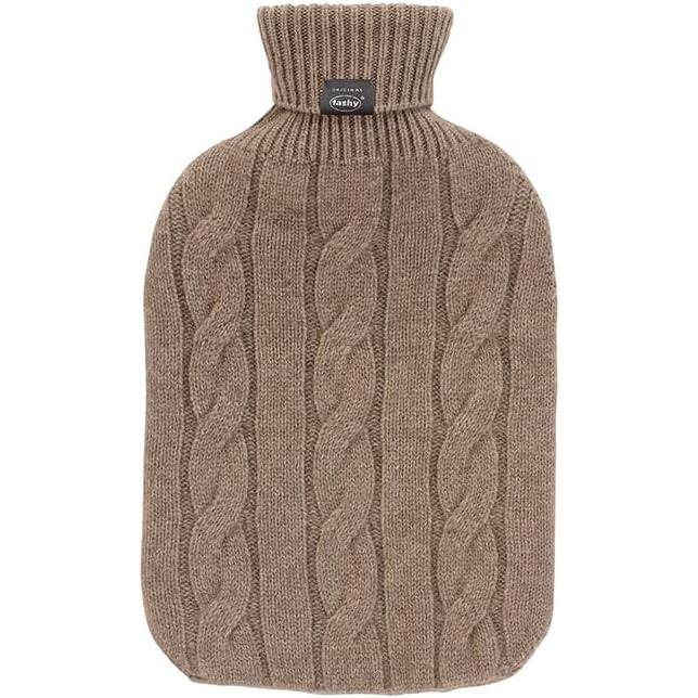 Fashy, Borsa dell’acqua calda, Warmwaterkruik gebreide hoes kasjmier bruin 2 L (2 l, Fiaschetta da letto con coperchio)