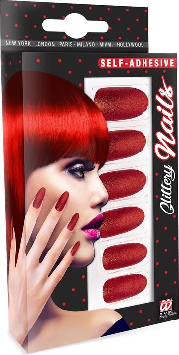 Produktbild Widmann 12 selbstklebende Fingernägel Rot Glitzer