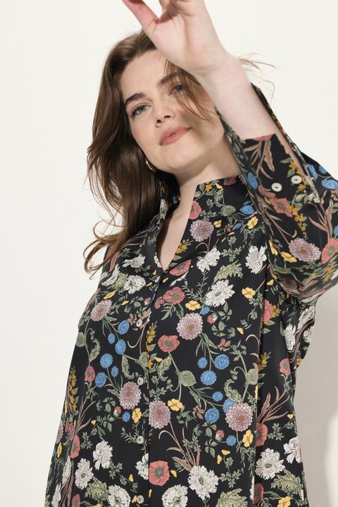 Produktbild Ulla Popken Bluse, Blüten, Kelchkragen, V-Ausschnitt, Langarm (54)