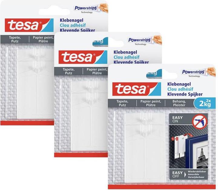 Produktbild tesa Klebenagel für Tapete & Putz, 2kg Halteleistung, spurlos ablösbar & wiederverwendbar, 6 Nägel