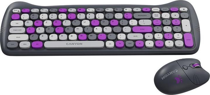 Produktbild Canyon Computertastatur HSET-W6 DE Tastatur+Maus Kitty Edition AAA+ Kabellos Violett (DE, Kabellos)