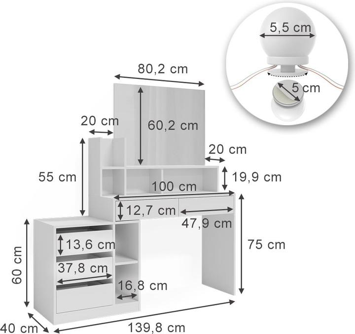 Image du produit Vicco Anja avec éclairage LED (139.80 x 40 x 115 cm)