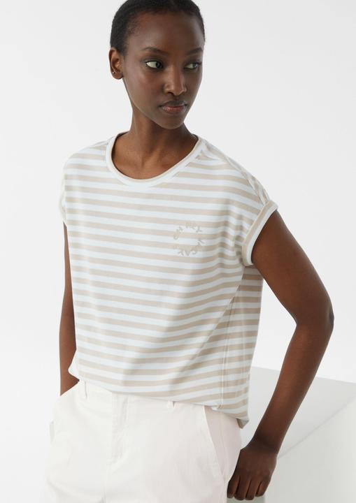 Immagine prodotto Comma T-Shirt Gestreiftes T-Shirt mit verlegter Seitennaht und Printdetail (38)