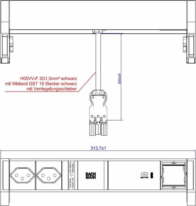 Produktbild Bachmann Desk 2 Alu - 2 AC-Ausgänge - Indoor - Typ J - Aluminium - Kunststoff - Aluminium (2 x, Typ 13, 0.20 m)