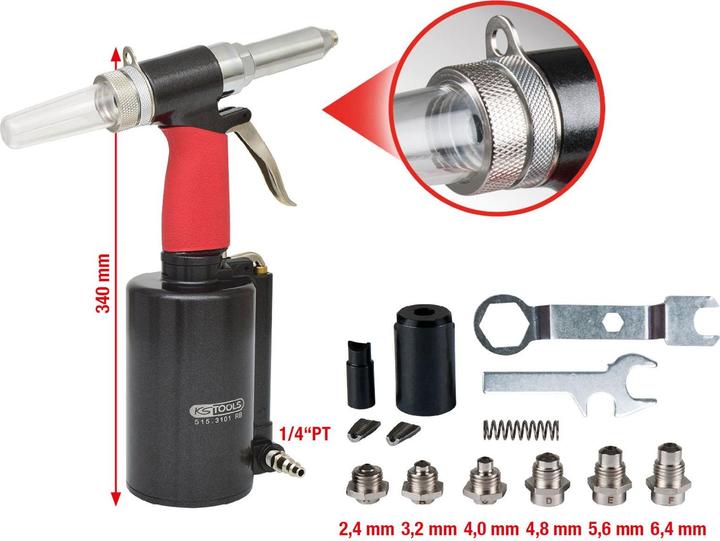 Productafbeelding KS Tools Pneumatisch blindklinknagelpistool. 3,2-4-4,8-6,4mm 515,3