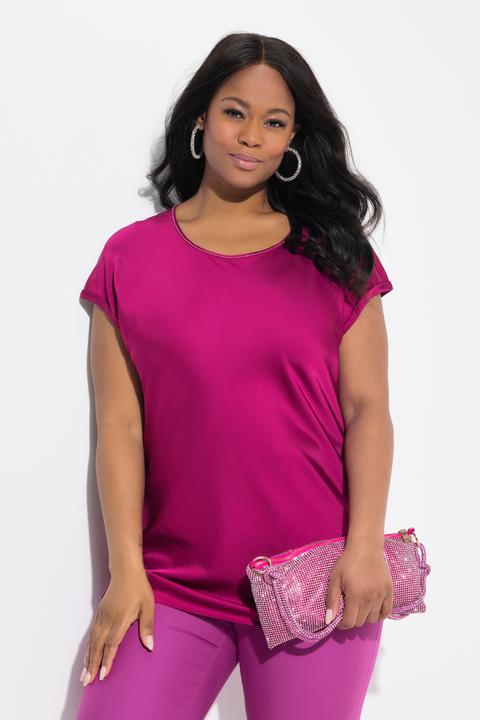 Produktbild Ulla Popken Satinblusenshirt, Classic, Rundhals mit Glitzernaht, ärmellos (50, 52)