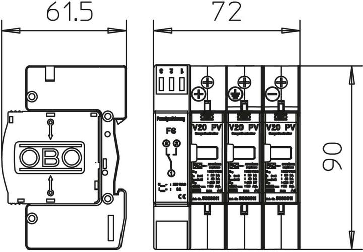 Produktbild OBO Bettermann OBO V20C SurgeController V20 3pol 600VDC f.PVAnl