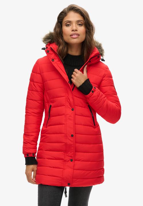 Produktbild Superdry Halblange Daunenjacke mit Kapuze und Kunstpelz, Damen (10XL)