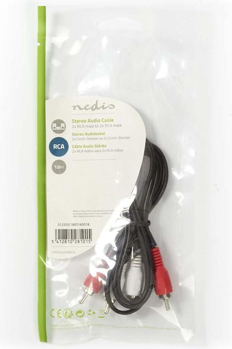 Actual product image Nedis Valueline VLAP24200B10 - Stereo audio cable - 2x RCA plug to 2x RCA plug - 1m (0.23 m)