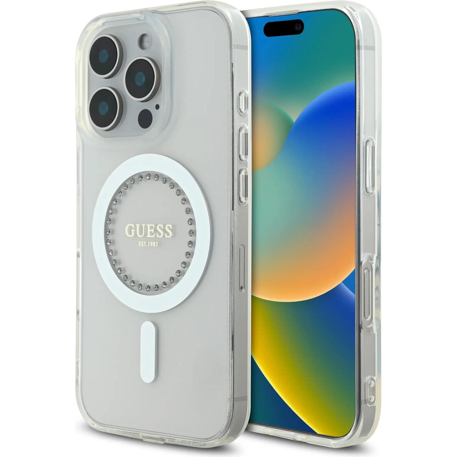 Guess GUHMP16XPFTDTEH iPhone 16 Pro Max 6.9" biały/white hardcase IML Rhinestones MagSafe (Apple iPhone 16 Pro Max), Sma...