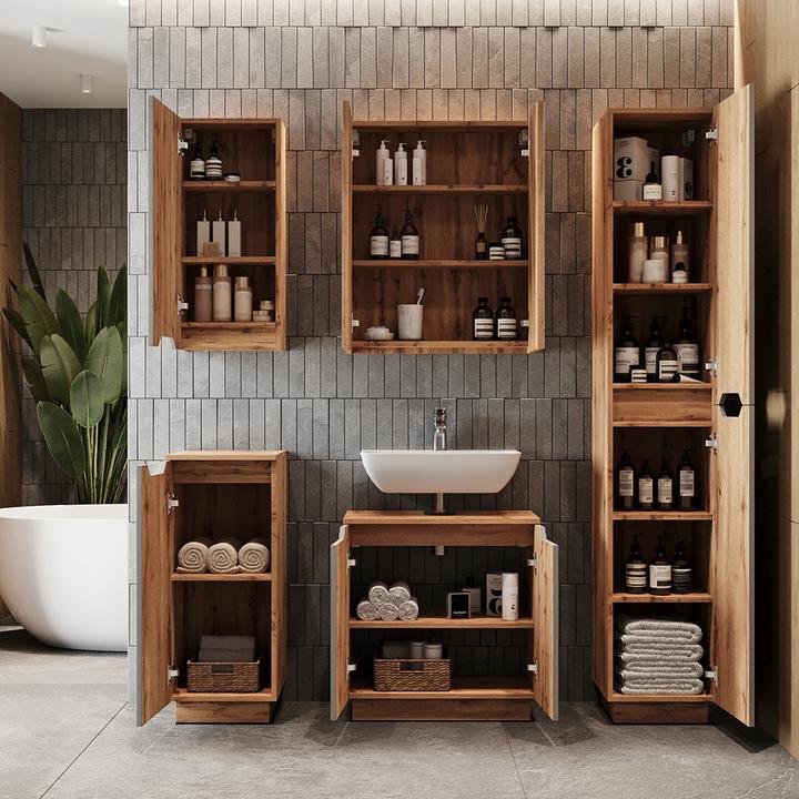 Actual product image Vicco Waschbeckenunterschrank Lotta, Eiche/grau gestreift, 59.8 x 62.1 cm mit 2 Türen (59.80 x 32 x 62.10 cm)