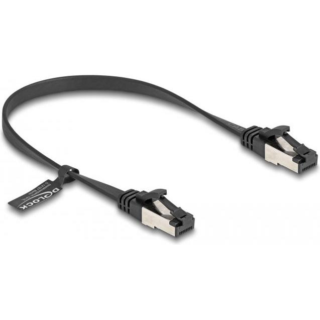 Thumbnail - Delock RJ45 Flachband Patchkabel Stecker zu Stecker Cat.8.1 flexibel 0,25 m schwarz (U/FTP, CAT8.1, 0.25 m), Netzwerkkab...