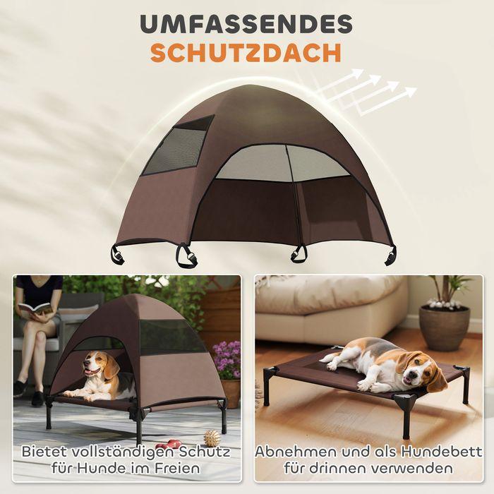 Produktbild Swisshandel24 Hundeliege Outdoor mit Dach, Erhöhtes Hundebett für Mittelgrosse Hunde, 76 x 61 x 71cm, Kaffee (Hund)