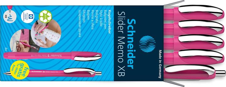 Schneider AKTION: Kugelschreiber Slider Memo pink, Schreibfarbe: blau, 4 St. + GRATIS Kuge (Power Pink, 5 x)