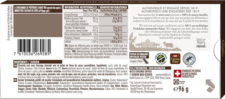 Nährwerte und Zutaten Cailler Tafelschokolade Dunkel mit Truffon (96 g)