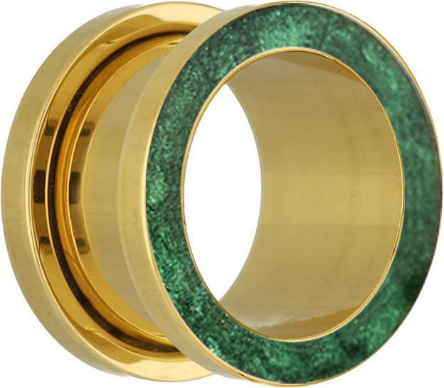 Produktbild Star Piercing Flesh Tunnel vergoldet mit Epoxy grün (ohne Messing, Chirurgenstahl 316L)