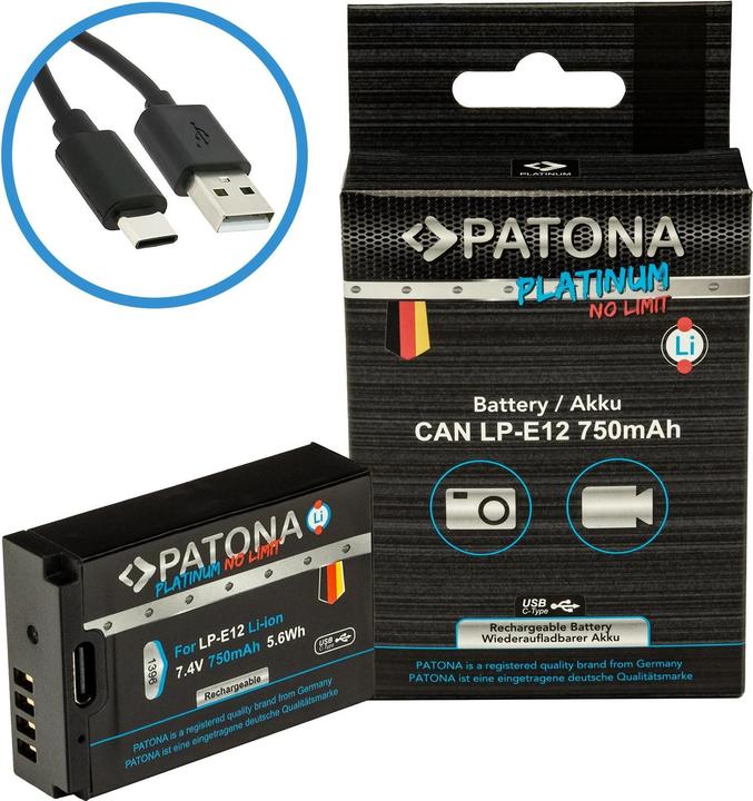 Actual product image Patona Platinum USB-C Canon LP-E12 (Camera battery)