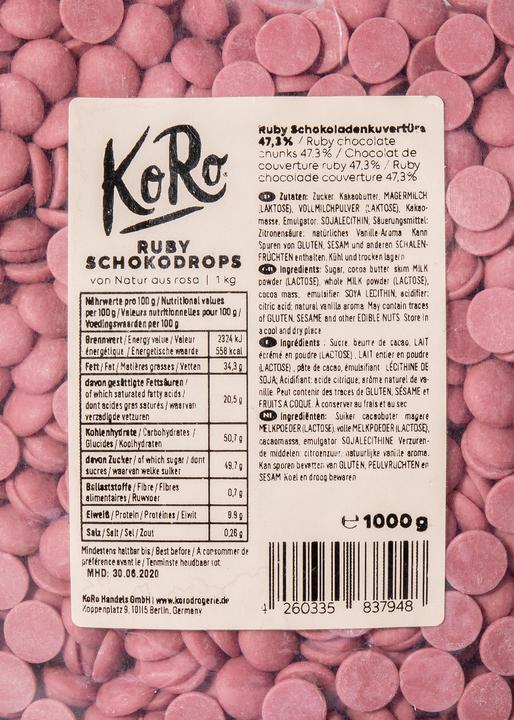 Actual product image KoRo Pink chocolate couverture drops made from Ruby cocoa beans (1000 g)