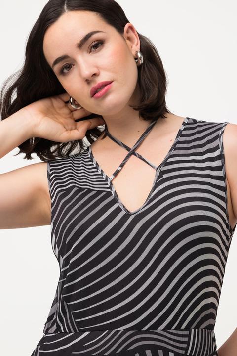 Produktbild Ulla Popken Mesh-Midikleid, grafischer Druck, V-Ausschnitt, ärmellos (44)