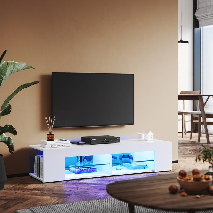 Immagine prodotto SONNI TV-Lowpanel, TV-Schrank, TV-Tisch 135x39x30cm weisser Hochglanzschrank mit LED-Beleuchtung, Gla (135 x 39 x 30 cm)