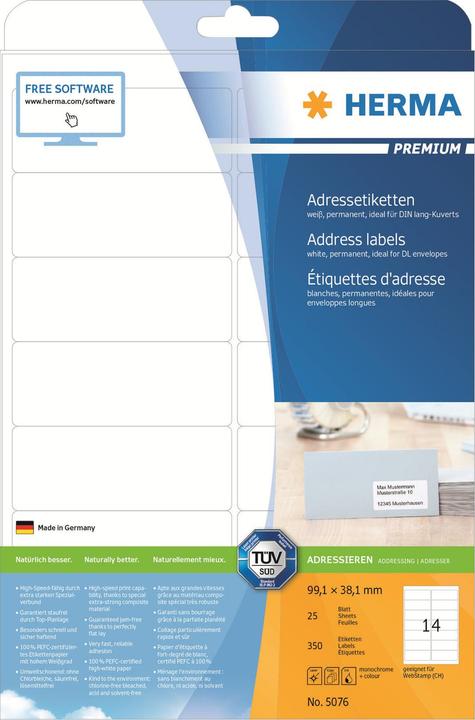 Produktbild HERMA Adressetiketten A4