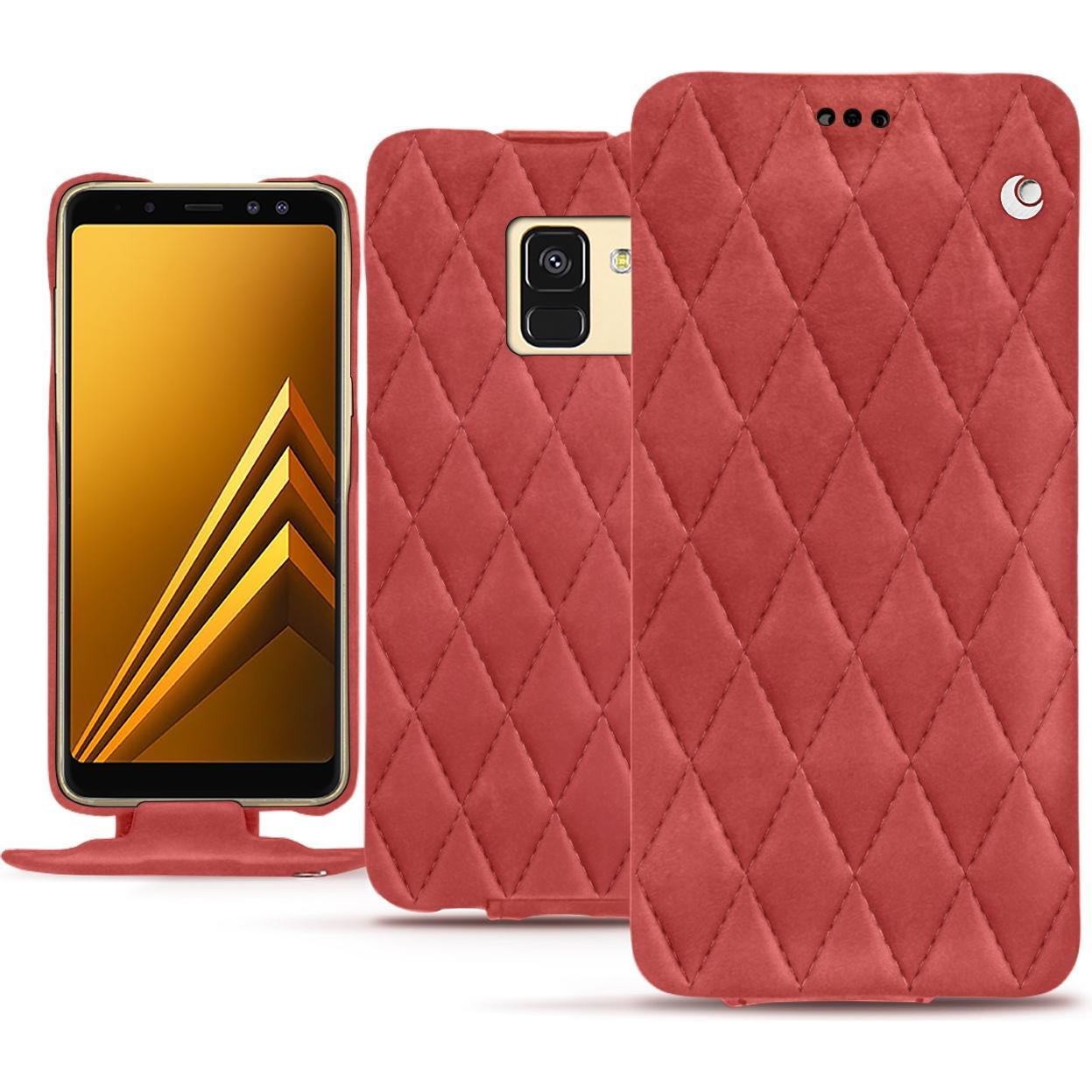 Noreve Lederschutzhülle vertikal (Samsung Galaxy A8+), Smartphone Hülle, Rot