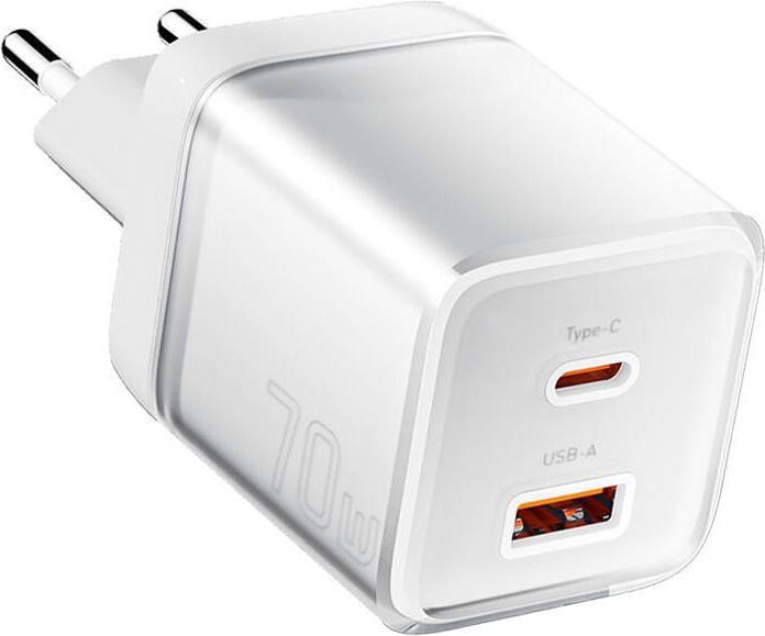 Actual product image Essager Wall charger Yueqi 70W GaN USB-C + USB-A (white) (70 W, 2 ports)