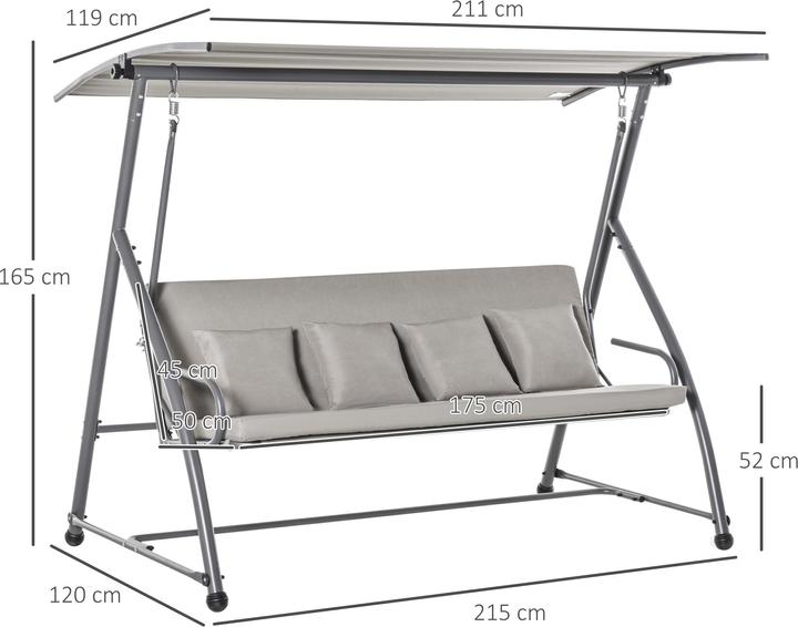 Actual product image Outsunny Hollywood swing adjustable to reclining surface