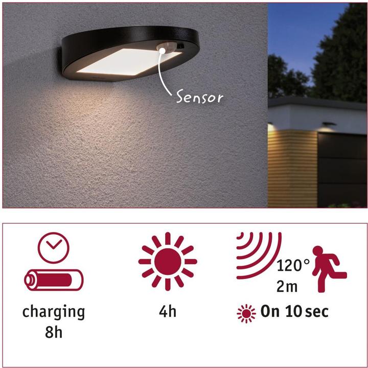Image du produit Paulmann Applique murale solaire Ryse (145 lm, IP44)