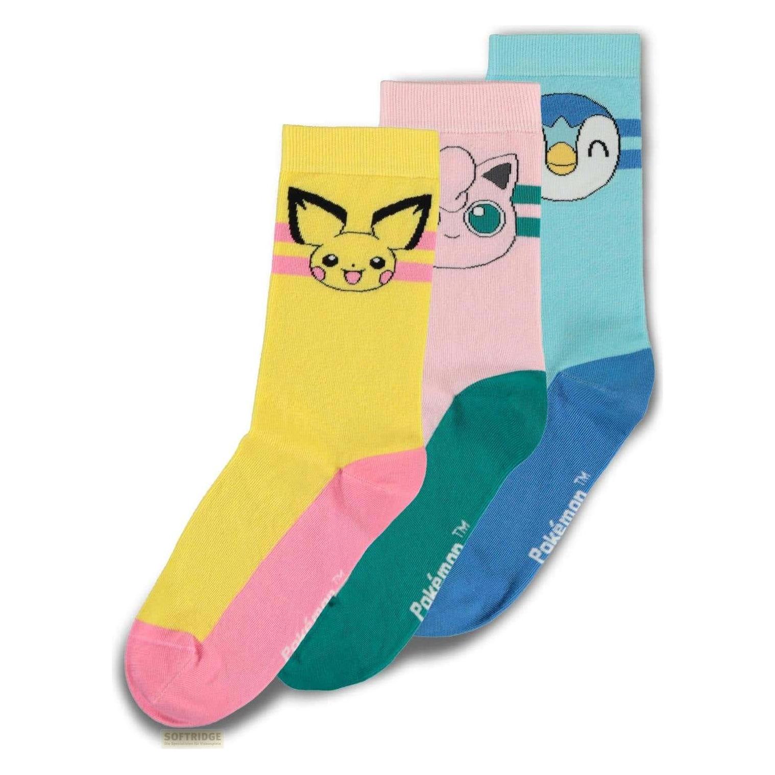 Difuzed, Herren, Socken, Pokémon - Crew Socks (3Pack) - 35/38, Mehrfarbig, (3er Pack, 35 - 38)