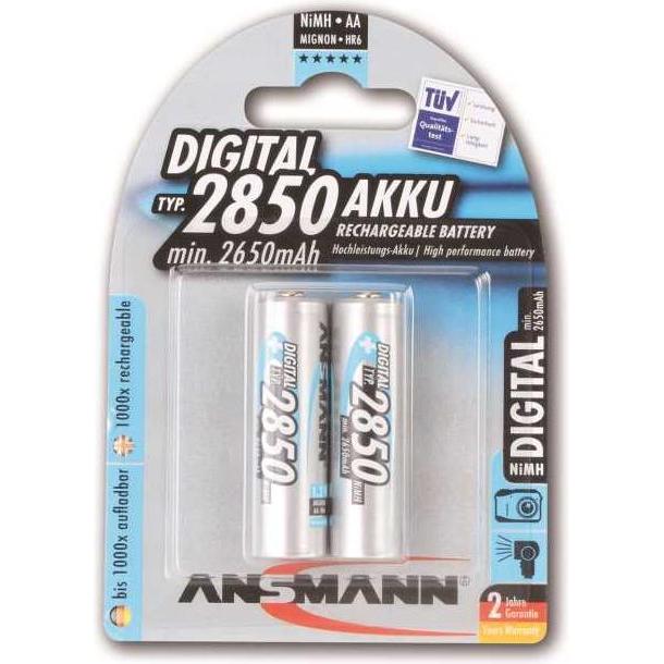 Ansmann NiMH-Akku Typ 2850 Mignon 2650mAh Digital 2er Blister (AA, 2650 mAh), Batterien + Akkus
