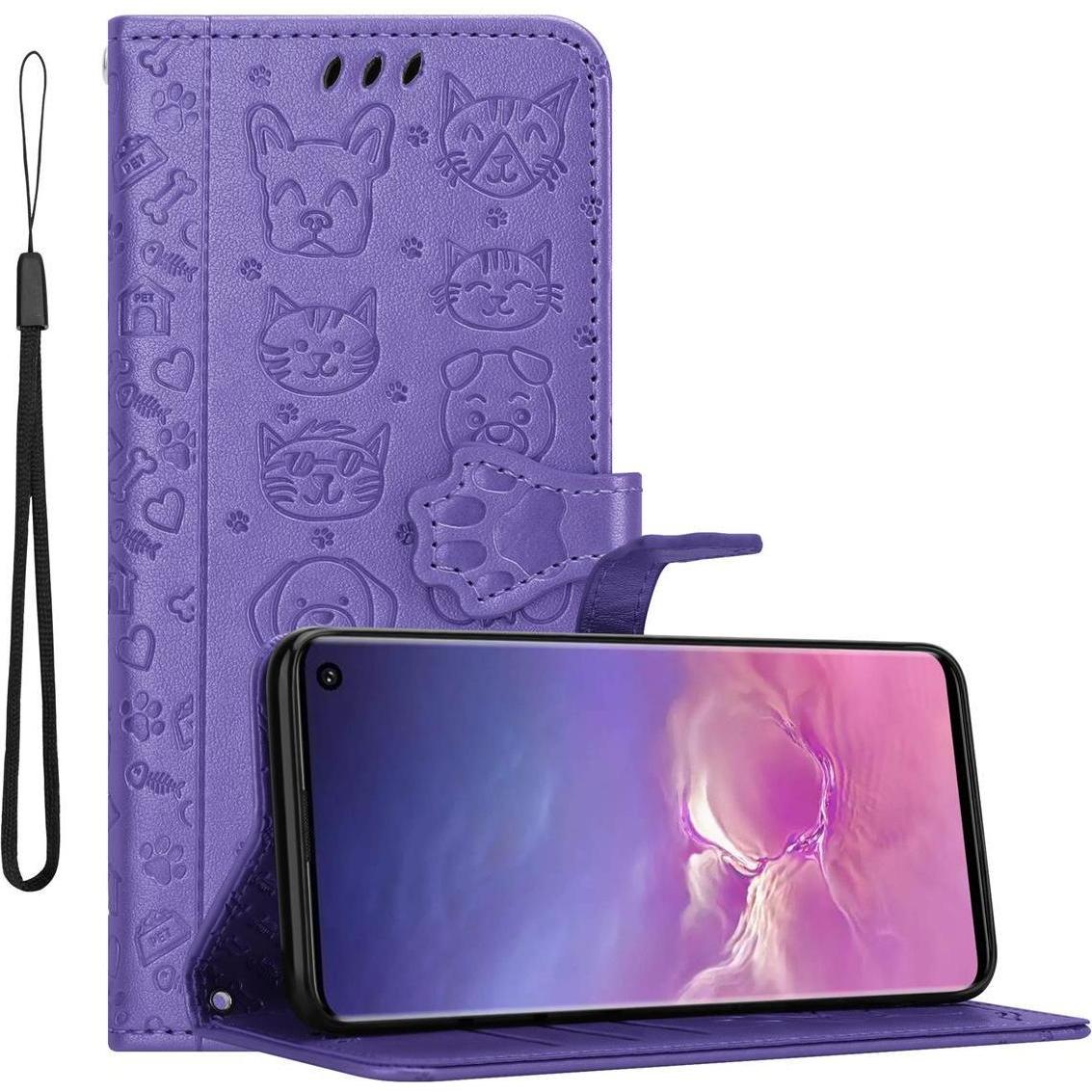 Cadorabo Book Hunde & Katzen Cover (Samsung Galaxy S10), Smartphone Hülle, Violett