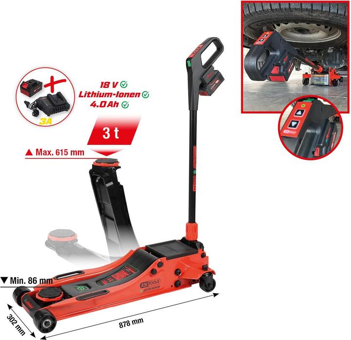 Actual product image KS Tools Hydraulischer Wagenheber 3 t Arbeitshöhe: 86 - 615 mm