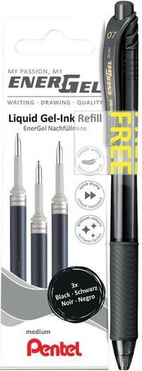 Pentel Liquid gel rollerball refill LR7, PROMO-Pack, black Line width: 0.35 mm, ball diameter: 0.7 (Black, 0.35 mm, 3 pcs.)