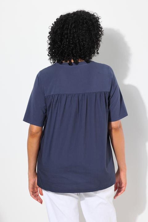 Produktbild Ulla Popken T-Shirt, Materialmix, A-Linie, V-Ausschnitt, Halbarm (58)