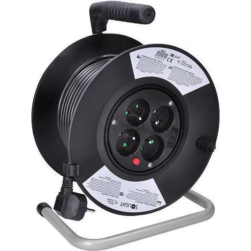 Olight, Avvolgicavi, Solight predlžovací prívod na bubne, 4 zásuvky, 25m, čierny kábel, 3x 1,5mm2 (25 m, 1.50 mm².)