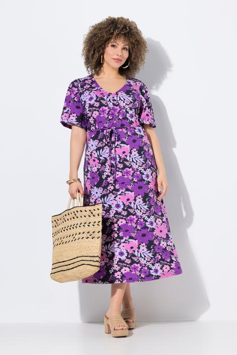 Immagine prodotto Ulla Popken Abito midi dal taglio svasato in jersey con scollo a V e mezze maniche (46, 48)