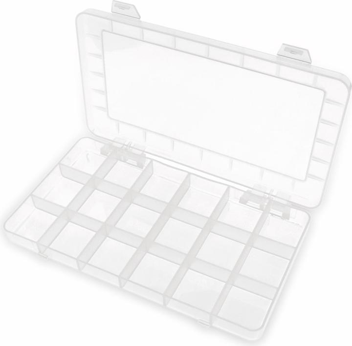 Pollin Electronic Sortimentsbox, 193x108x20, 18 Fächer, PP, transparent
