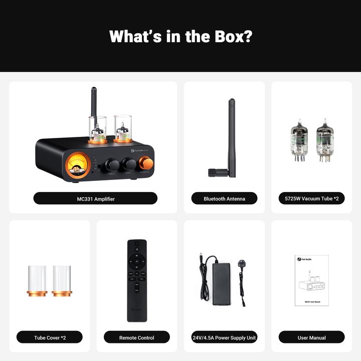 Actual product image Fosi Audio MC331, Verstärker mit Bluetooth, DAC + VU Meter (Tube amplifier)
